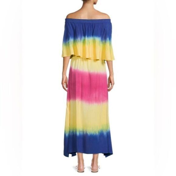 Area Ombre Off the Shoulder Vibrant Tie Dye Maxi Dress Size S NWT - Picture 2 of 13